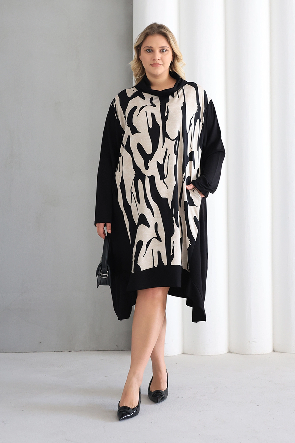 Oversize Desenli şal yaka Şık Tunik
