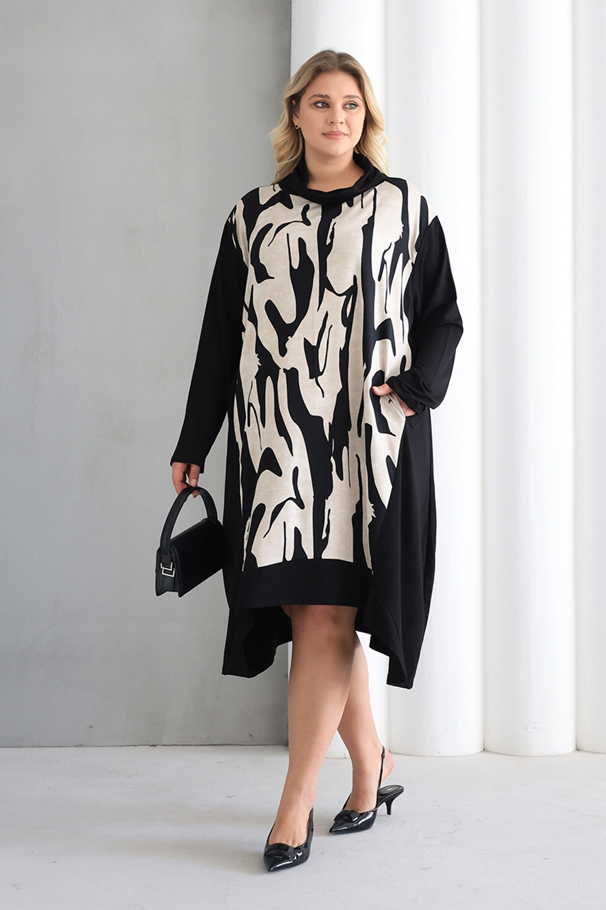 Oversize Desenli şal yaka Şık Tunik