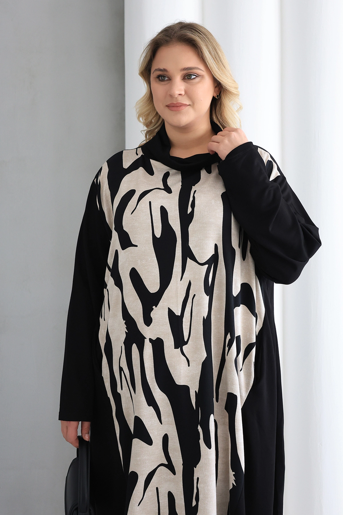 Oversize Desenli şal yaka Şık Tunik
