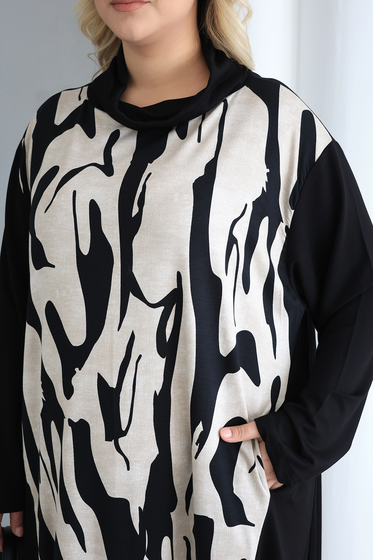 Oversize Desenli şal yaka Şık Tunik