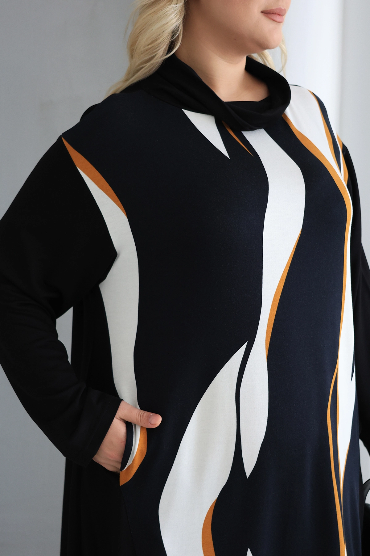 Oversize Desenli şal yaka Şık Tunik  – Günlük ve Ofis Kombinleri İçin ZPLUS XXL