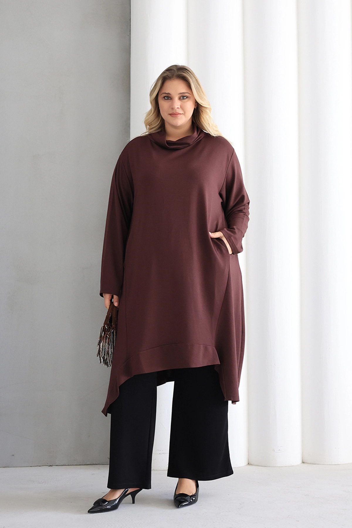 Oversize şal yaka Şık Tunik E– Günlük ve Ofis Kombinleri İçin ZPLUS XXL