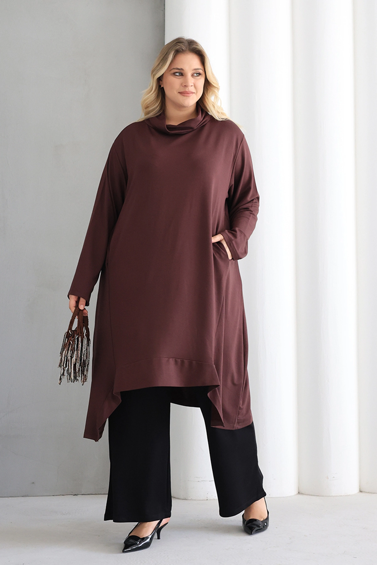 Oversize şal yaka Şık Tunik  – Günlük ve Ofis Kombinleri İçin ZPLUS XXL