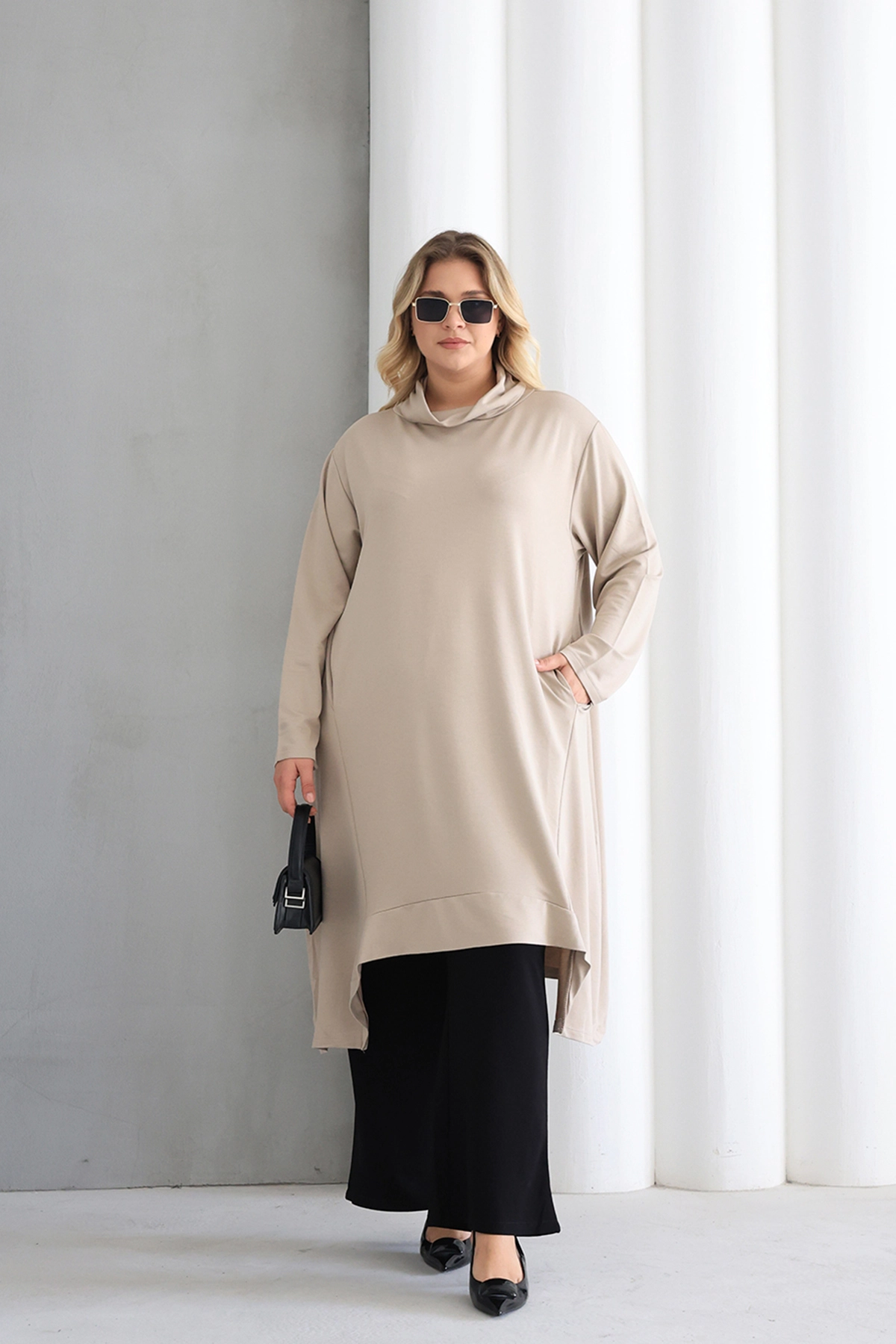 Oversize şal yaka Şık Tunik  – Günlük ve Ofis Kombinleri İçin ZPLUS XXL
