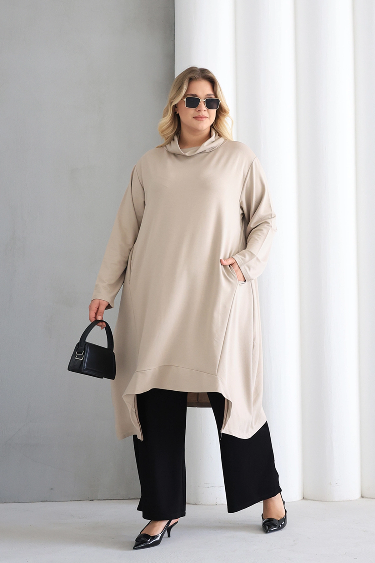 Oversize şal yaka Şık Tunik  – Günlük ve Ofis Kombinleri İçin ZPLUS XXL
