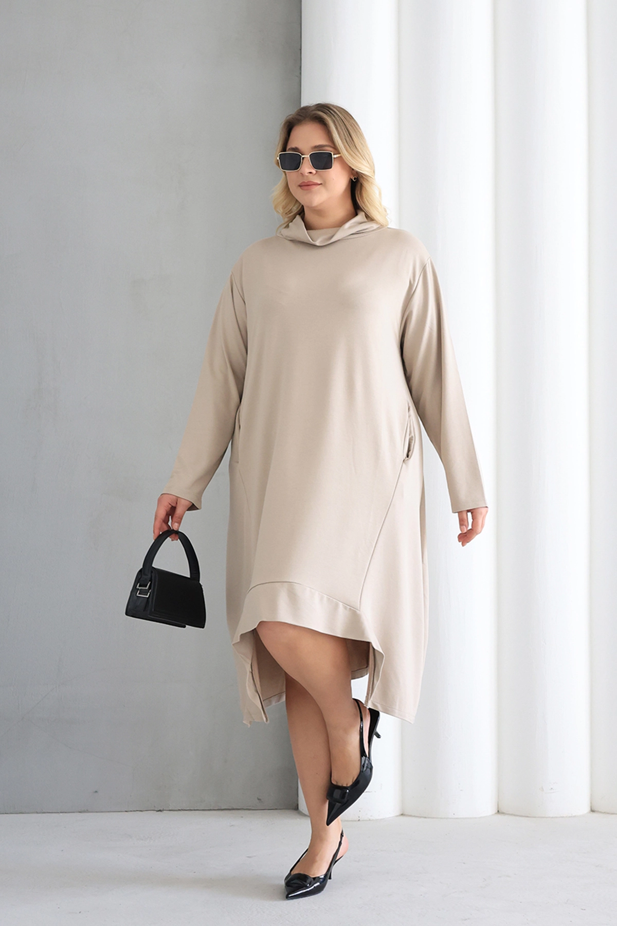 Oversize şal yaka Şık Tunik Elbise – Günlük ve Ofis Kombinleri İçin ZPLUS XXL
