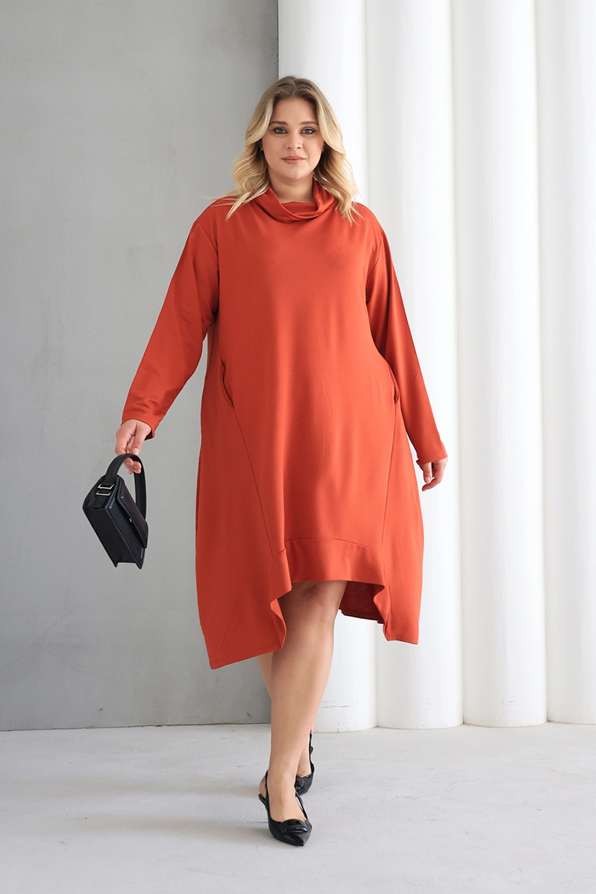 Oversize şal yaka Şık Tunik Elbise – Günlük ve Ofis Kombinleri İçin ZPLUS XXL
