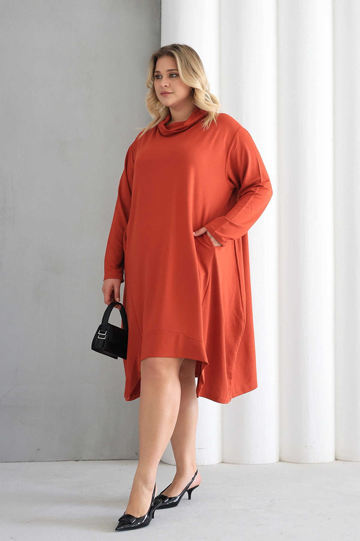 Oversize şal yaka Şık Tunik Elbise – Günlük ve Ofis Kombinleri İçin ZPLUS XXL