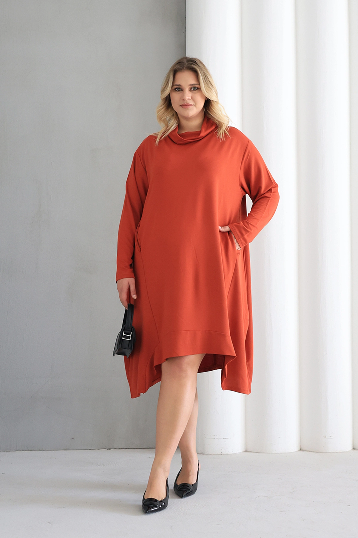 Oversize şal yaka Şık Tunik Elbise – Günlük ve Ofis Kombinleri İçin ZPLUS XXL
