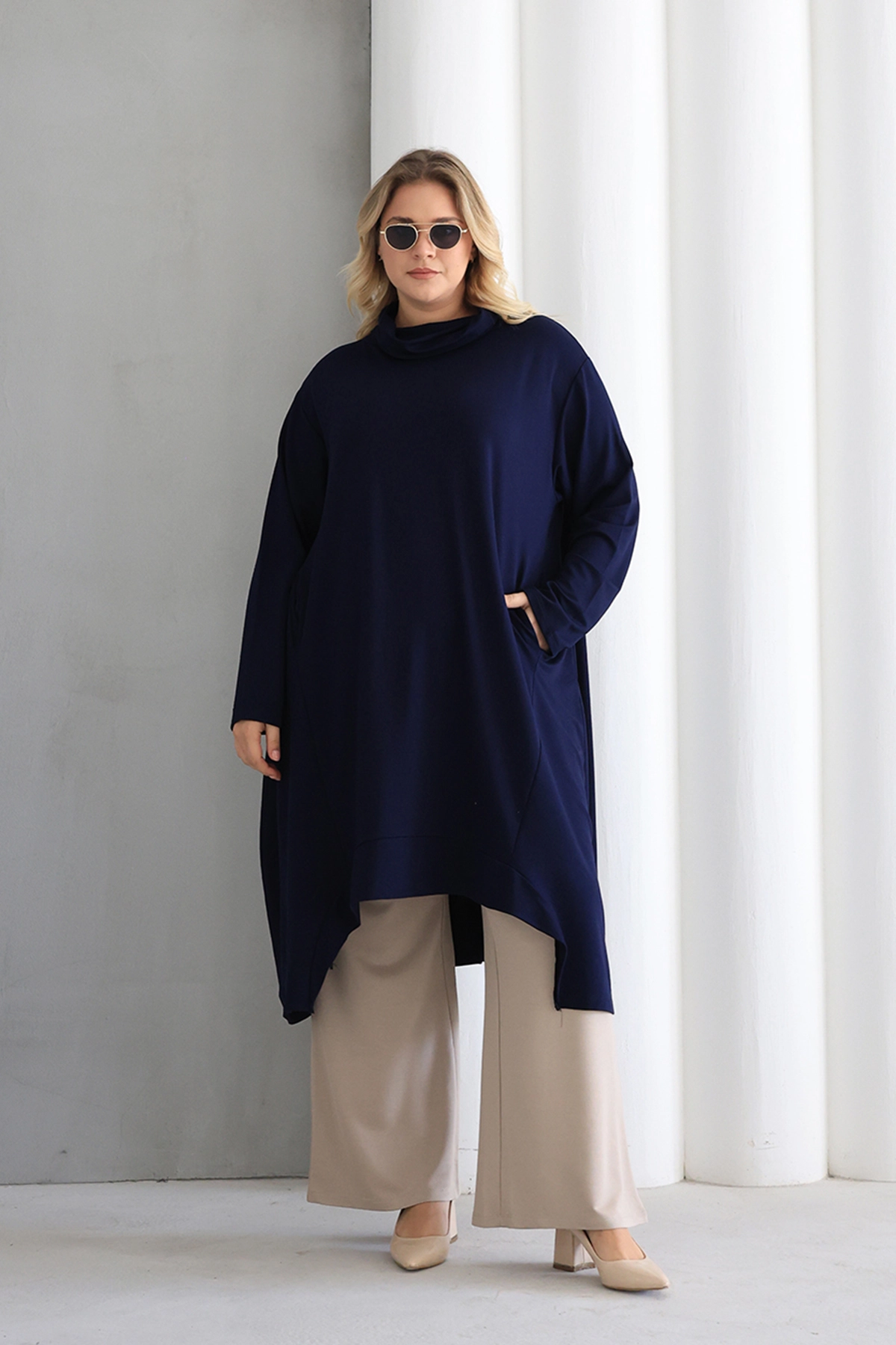 Oversize şal yaka Şık Tunik  – Günlük ve Ofis Kombinleri İçin ZPLUS XXL