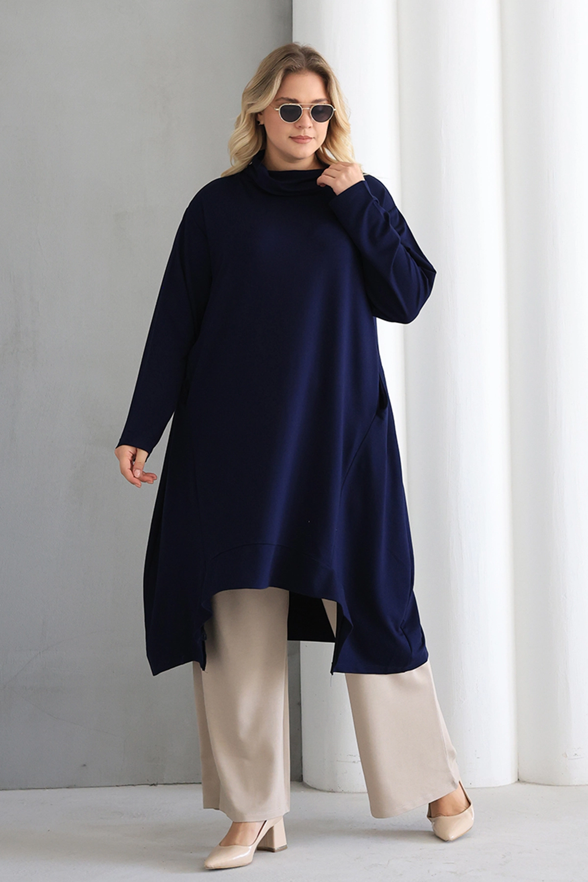 Oversize şal yaka Şık Tunik  – Günlük ve Ofis Kombinleri İçin ZPLUS XXL