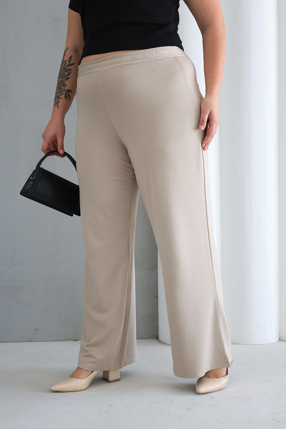 Kadın Rahat Form Beli Lastikli Geniş Paça Pantolon ZPLUS XXL