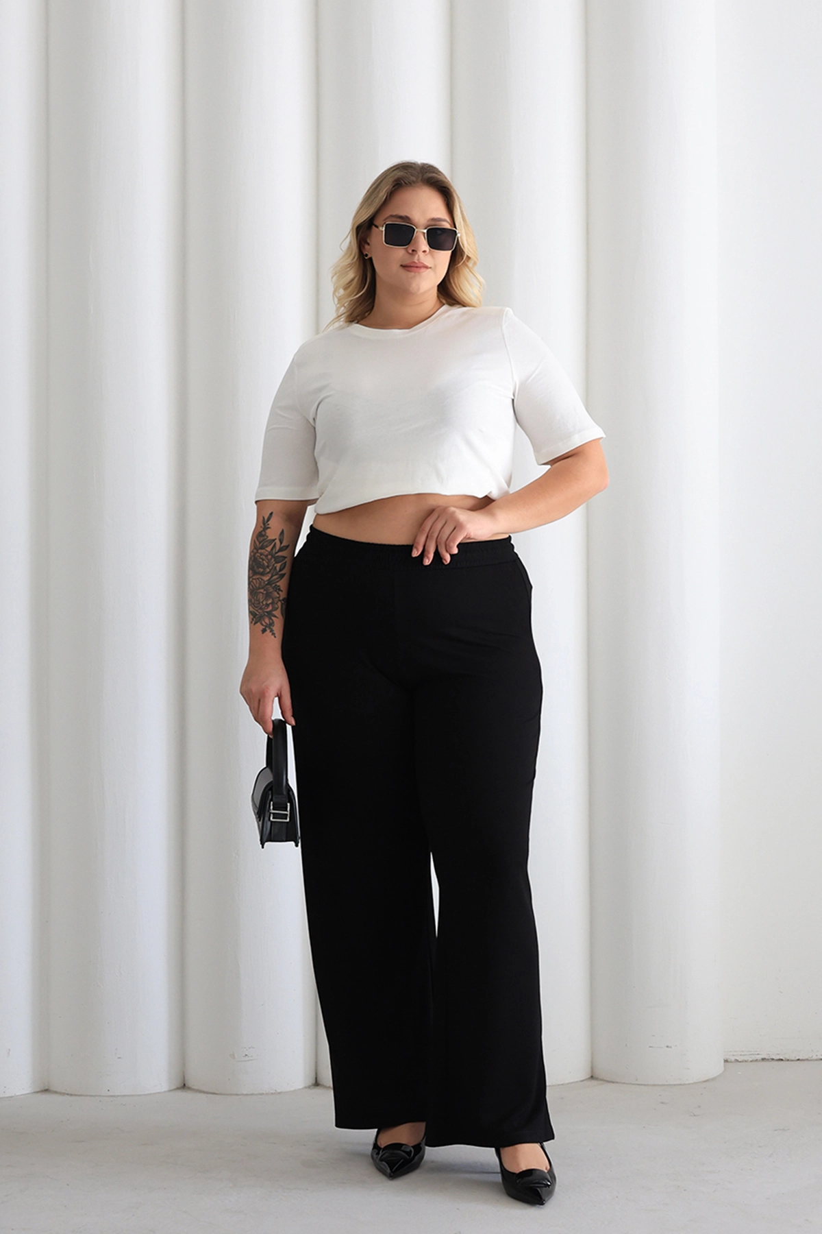 Kadın Rahat Form Beli Lastikli Geniş Paça Pantolon ZPLUS XXL /h1