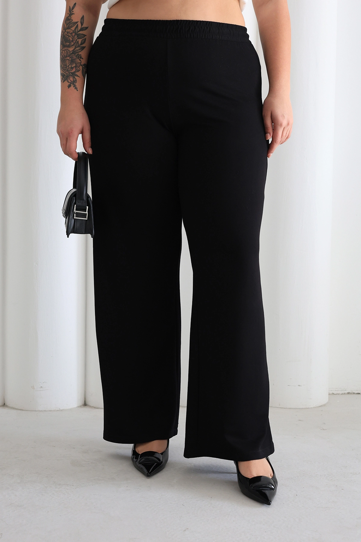 Kadın Rahat Form Beli Lastikli Geniş Paça Pantolon ZPLUS XXL /h1