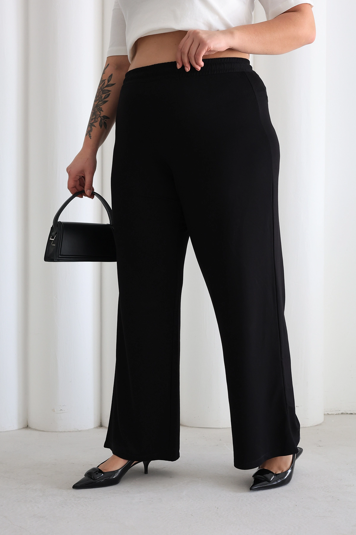 Kadın Rahat Form Beli Lastikli Geniş Paça Pantolon ZPLUS XXL