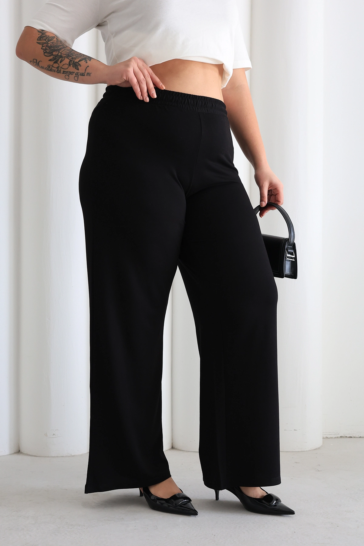 Kadın Rahat Form Beli Lastikli Geniş Paça Pantolon ZPLUS XXL