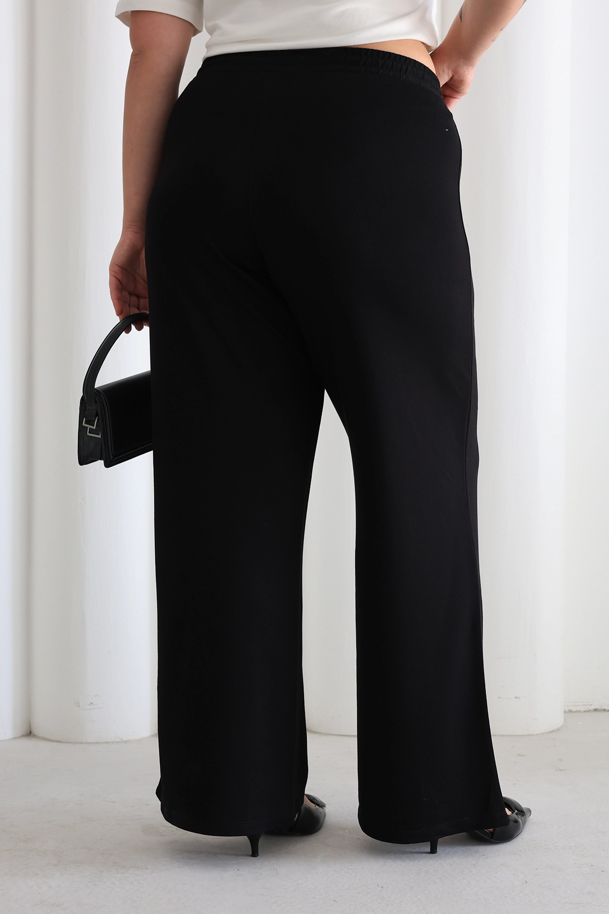 Kadın Rahat Form Beli Lastikli Geniş Paça Pantolon ZPLUS XXL