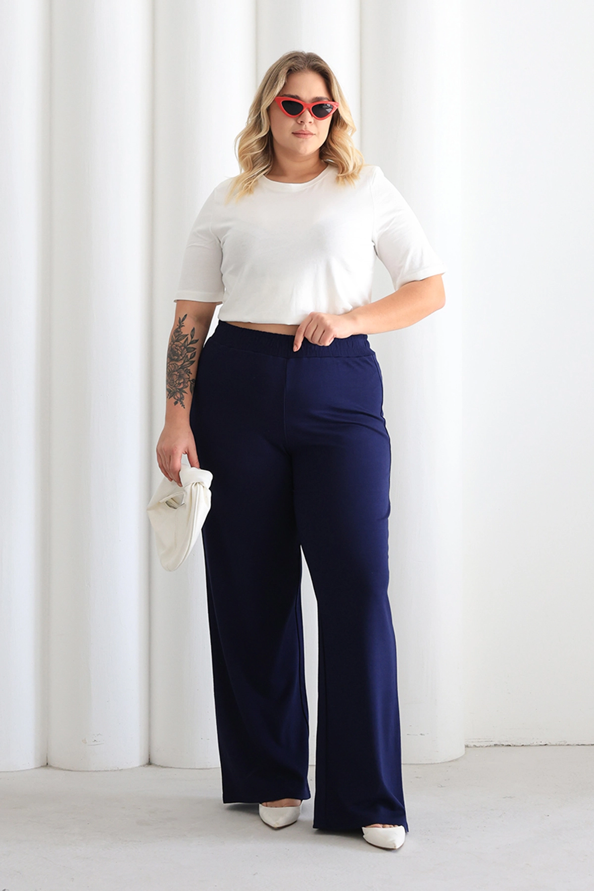 Kadın Rahat Form Beli Lastikli Geniş Paça Pantolon ZPLUS XXL/h1