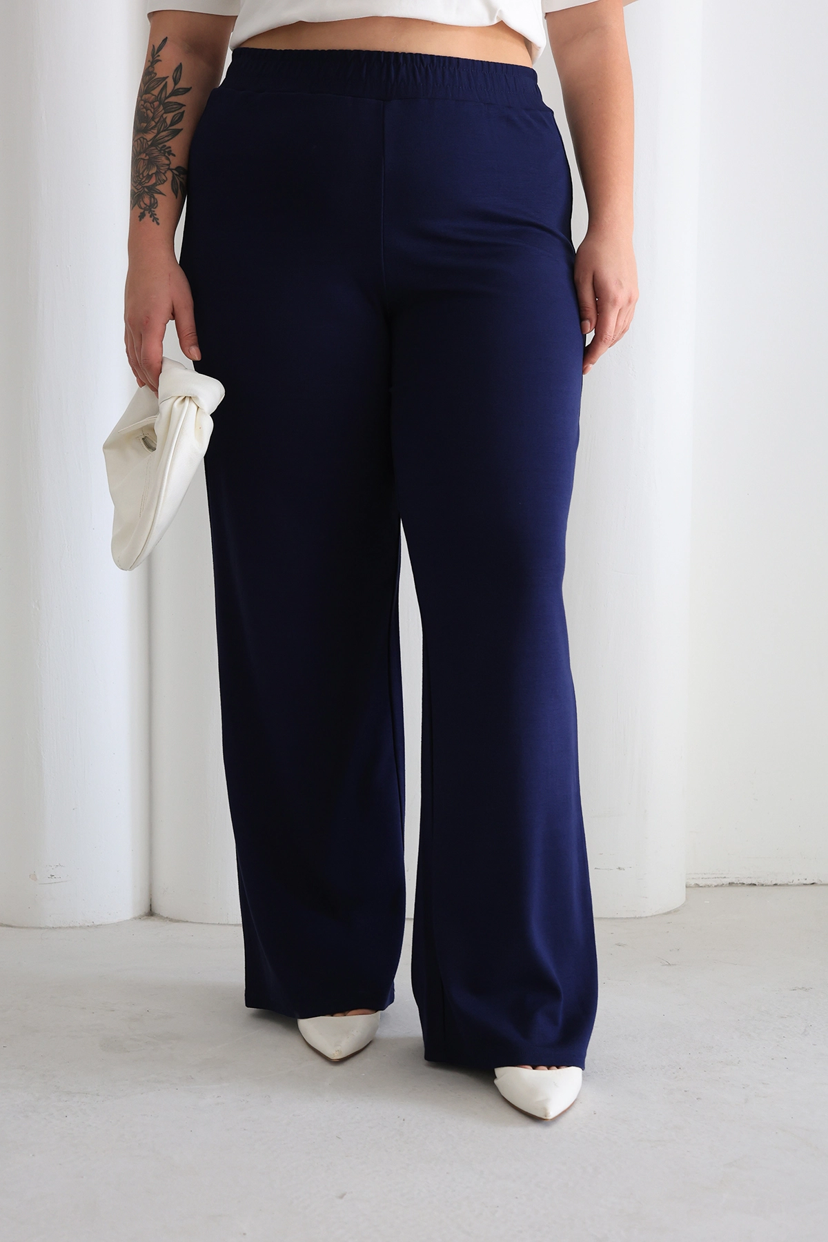 Kadın Rahat Form Beli Lastikli Geniş Paça Pantolon ZPLUS XXL/h1