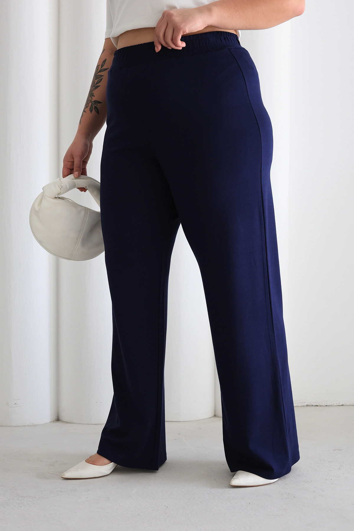 Kadın Rahat Form Beli Lastikli Geniş Paça Pantolon ZPLUS XXL