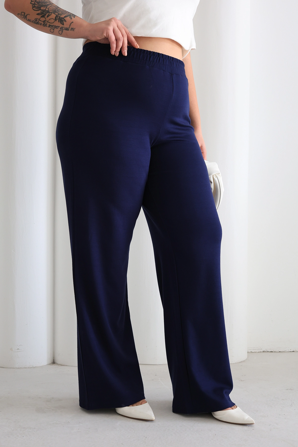 Kadın Rahat Form Beli Lastikli Geniş Paça Pantolon ZPLUS XXL