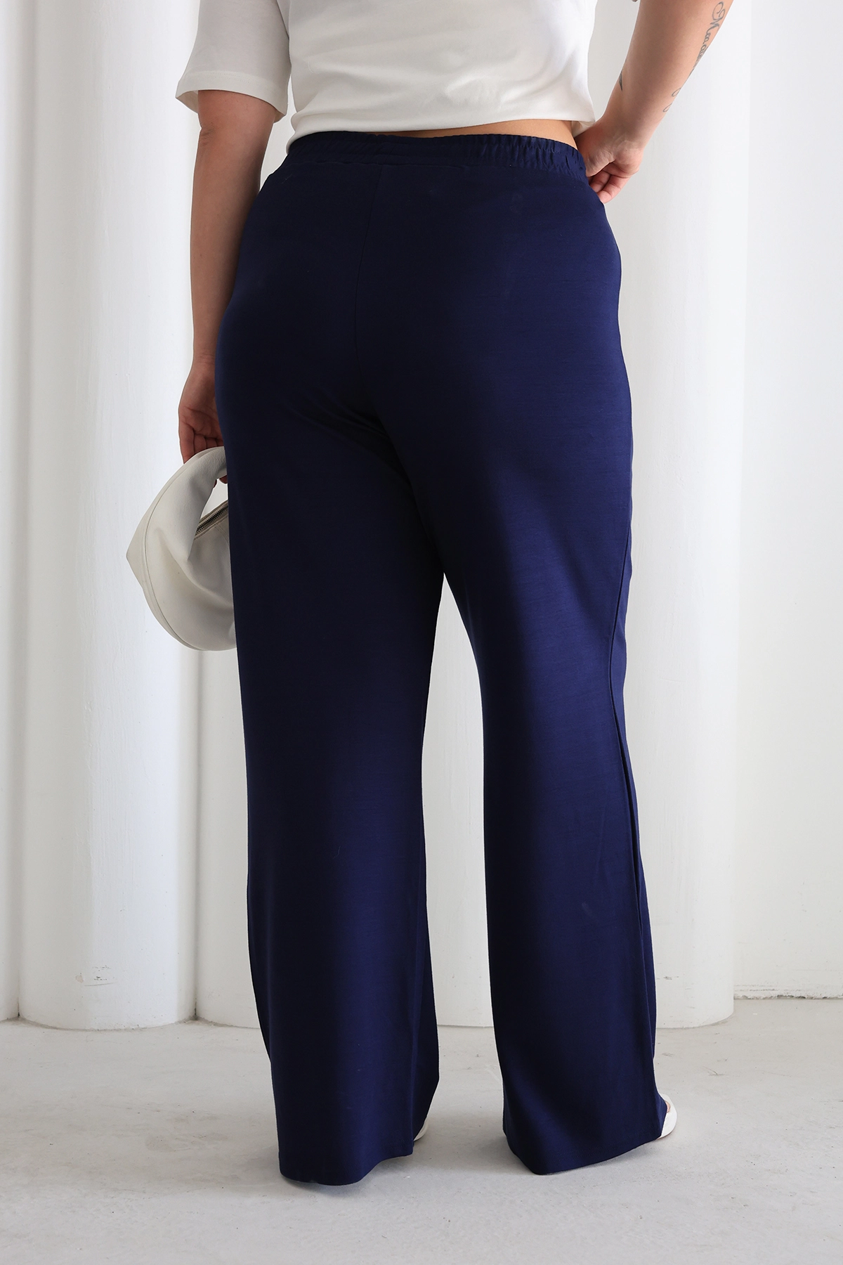 Kadın Rahat Form Beli Lastikli Geniş Paça Pantolon ZPLUS XXL