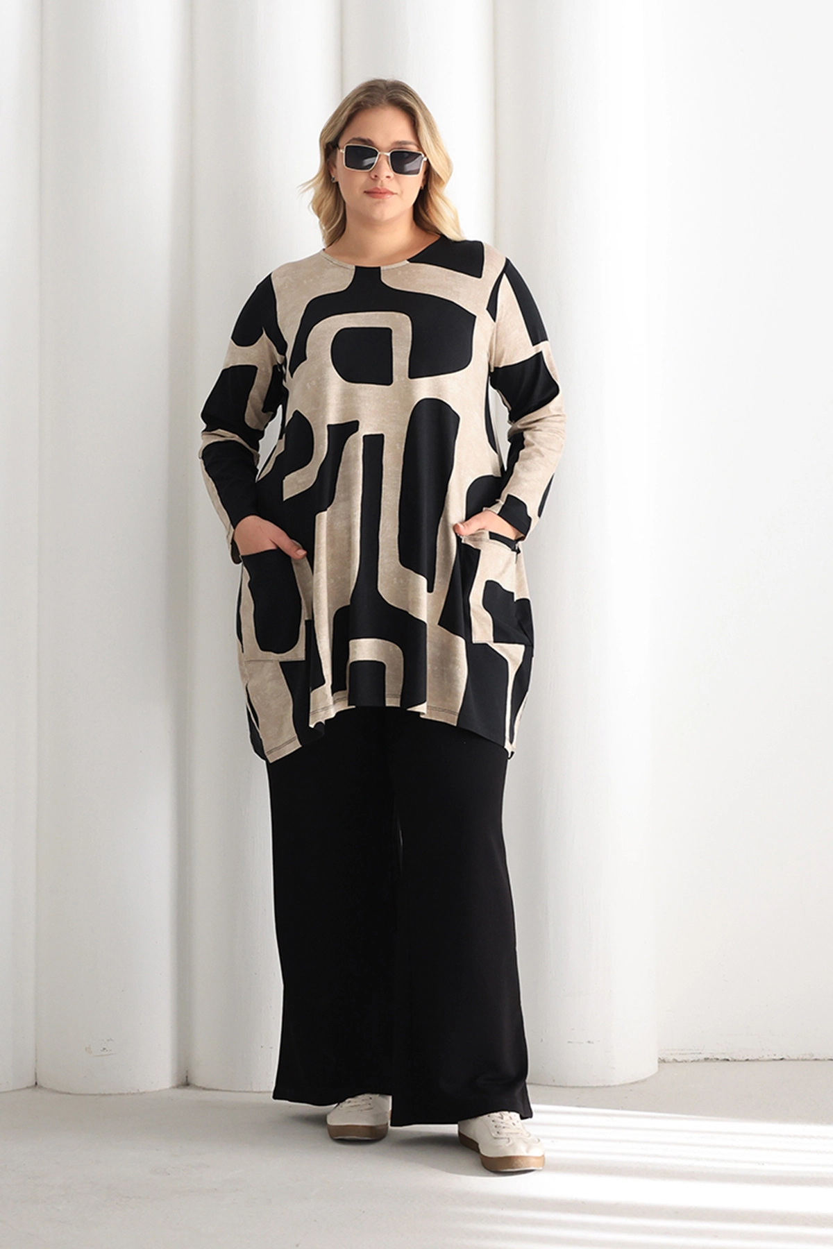 Cepli Desenli Oversize Tunik