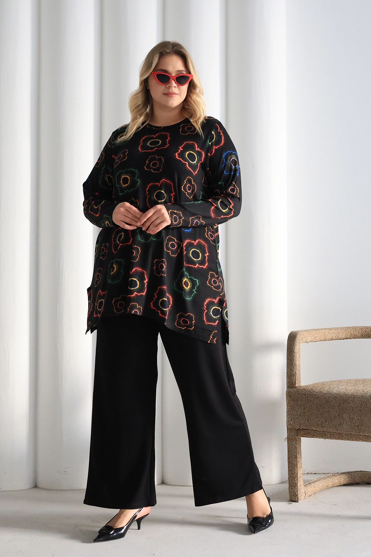 ZPLUS XXL İki Yanı Yırtmaçlı  Desenli Oversize Tunik/h1