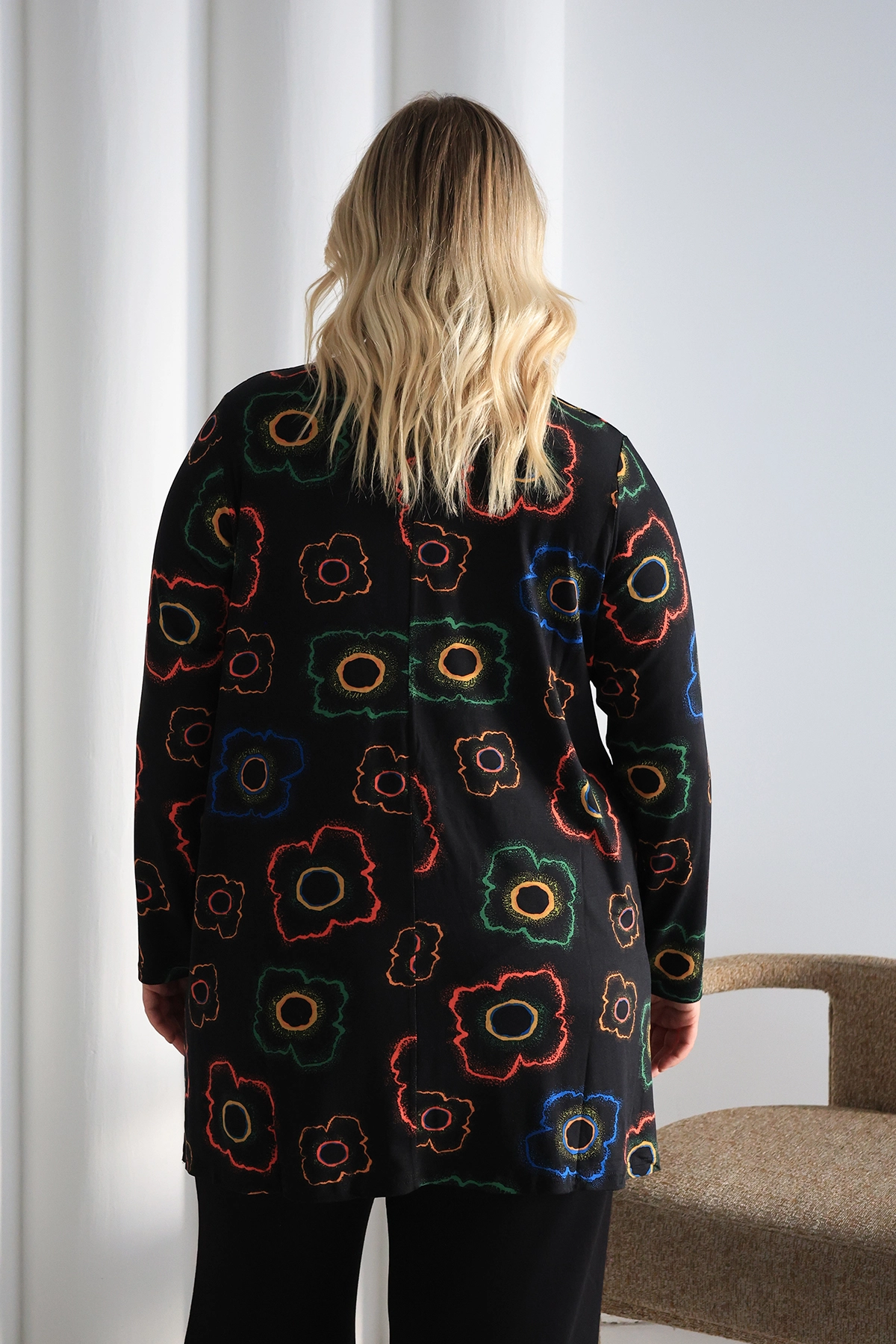 ZPLUS XXL İki Yanı Yırtmaçlı Desenli Oversize Tunik