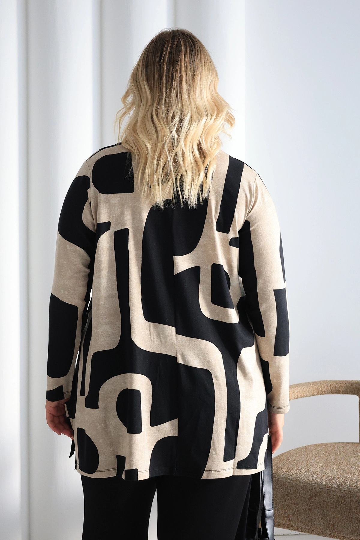 ZPLUS XXL İki Yanı Yırtmaçlı Desenli Oversize Tunik