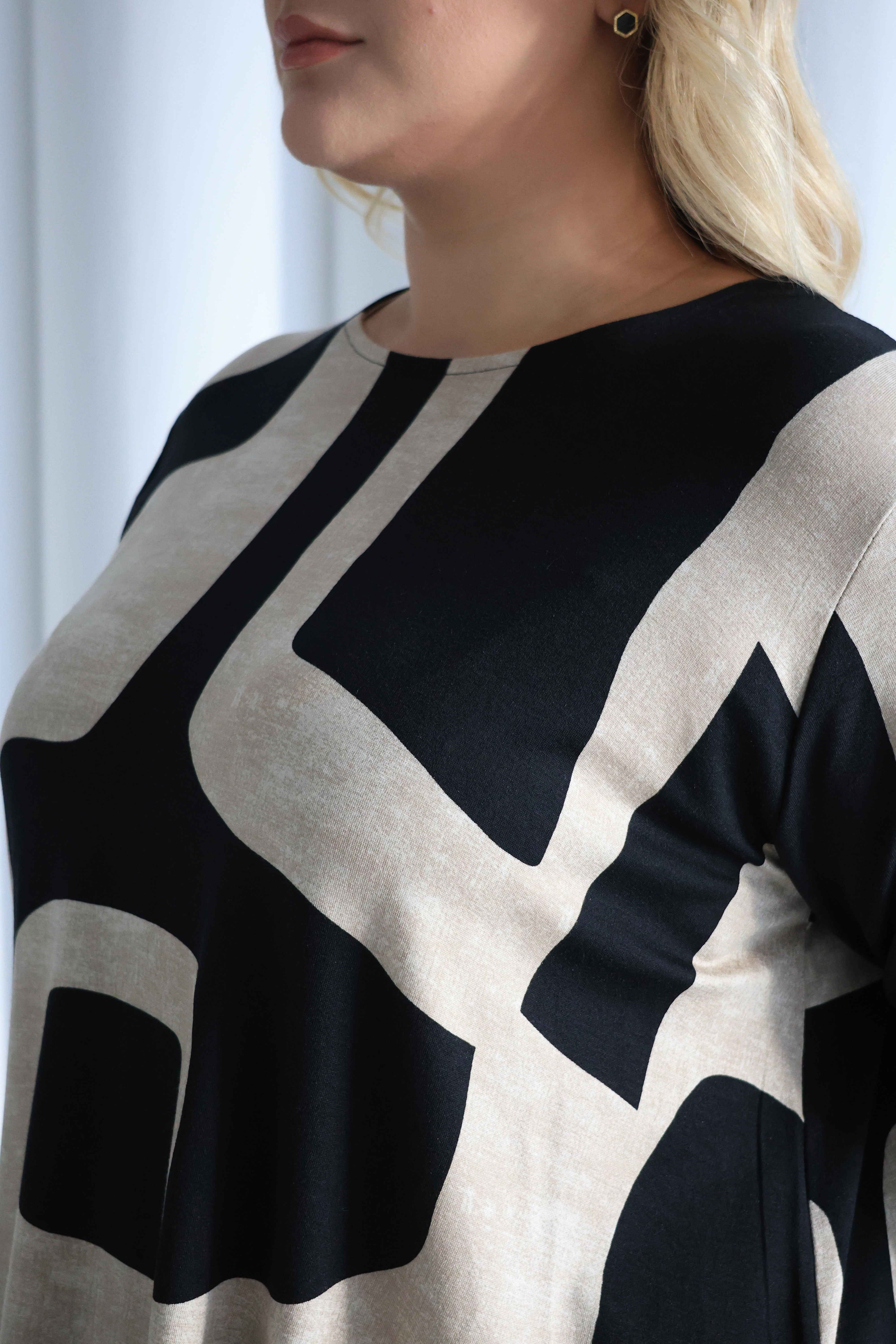 ZPLUS XXL İki Yanı Yırtmaçlı Desenli Oversize Tunik