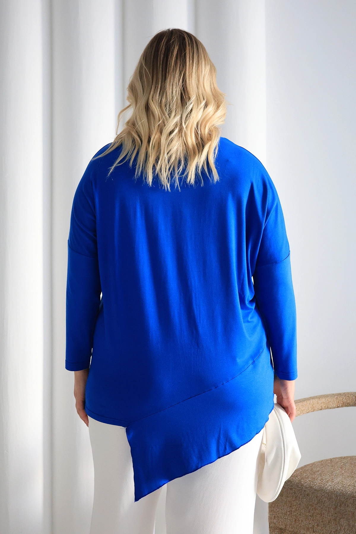 Asimetrik Kesim Desenli Oversize Bluz Büyük Beden ZPLUS XXL