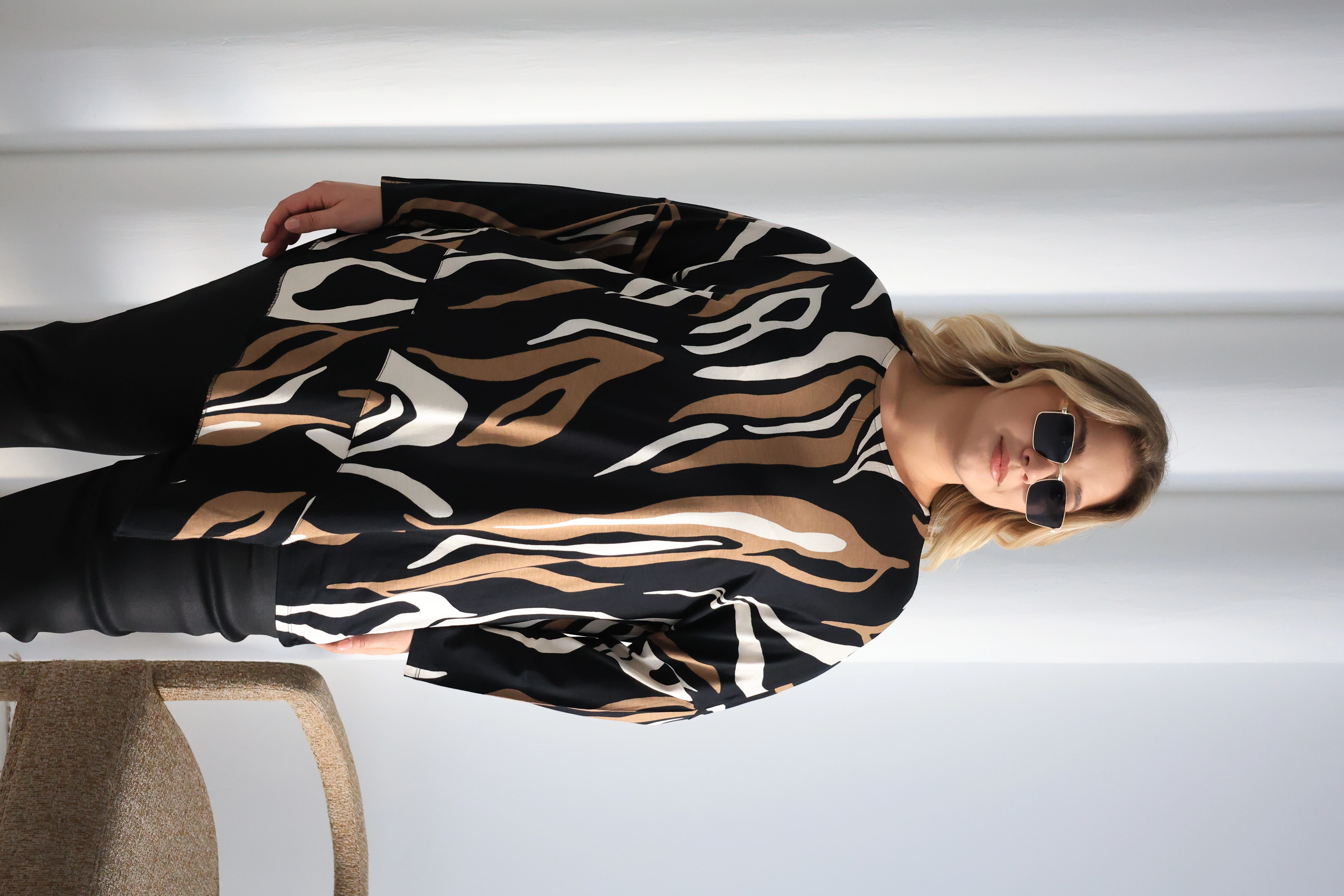 Asimetrik Kesim Desenli Oversize Bluz Büyük Beden ZPLUS XXL