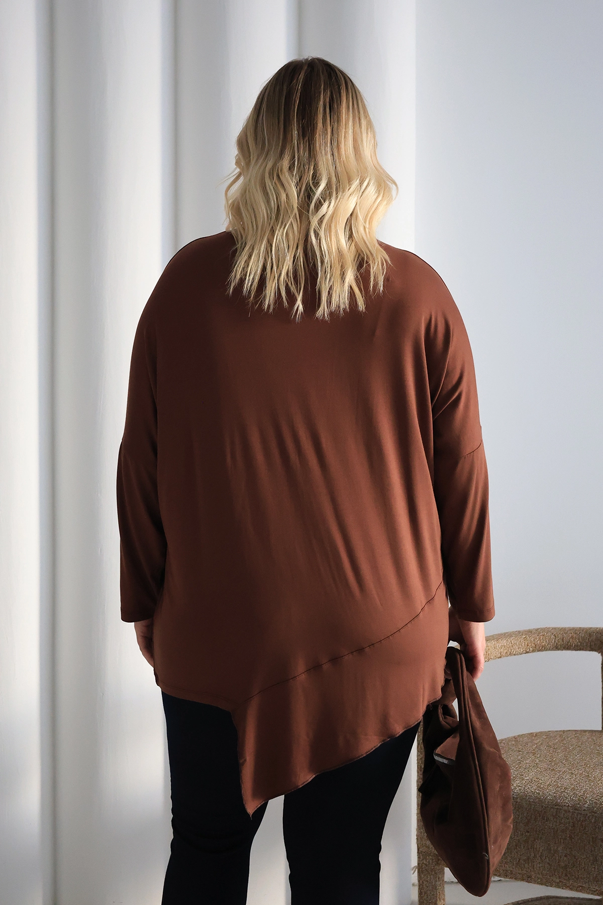 Asimetrik Kesim Desenli Oversize Bluz Büyük Beden ZPLUS XXL