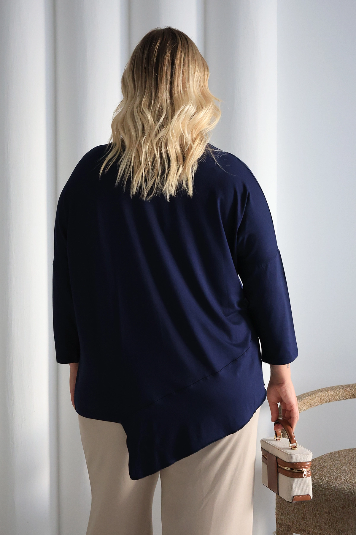 Asimetrik Kesim Desenli Oversize Bluz Büyük Beden ZPLUS XXL