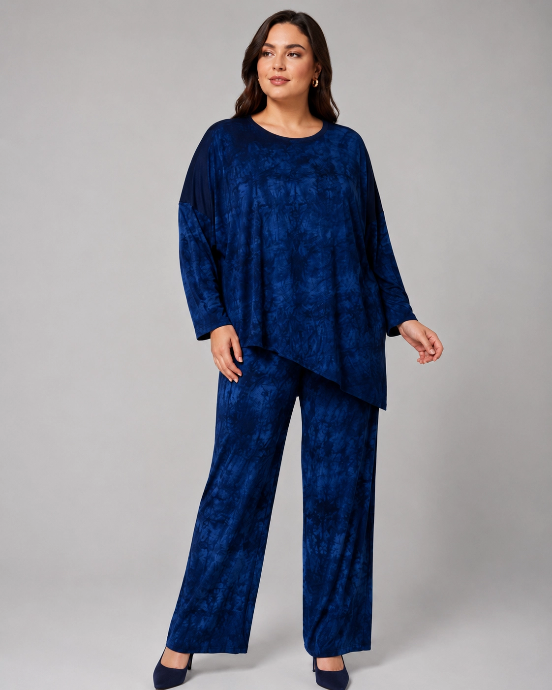 Asimetrik Tunikli Batik Takım Lacivert
