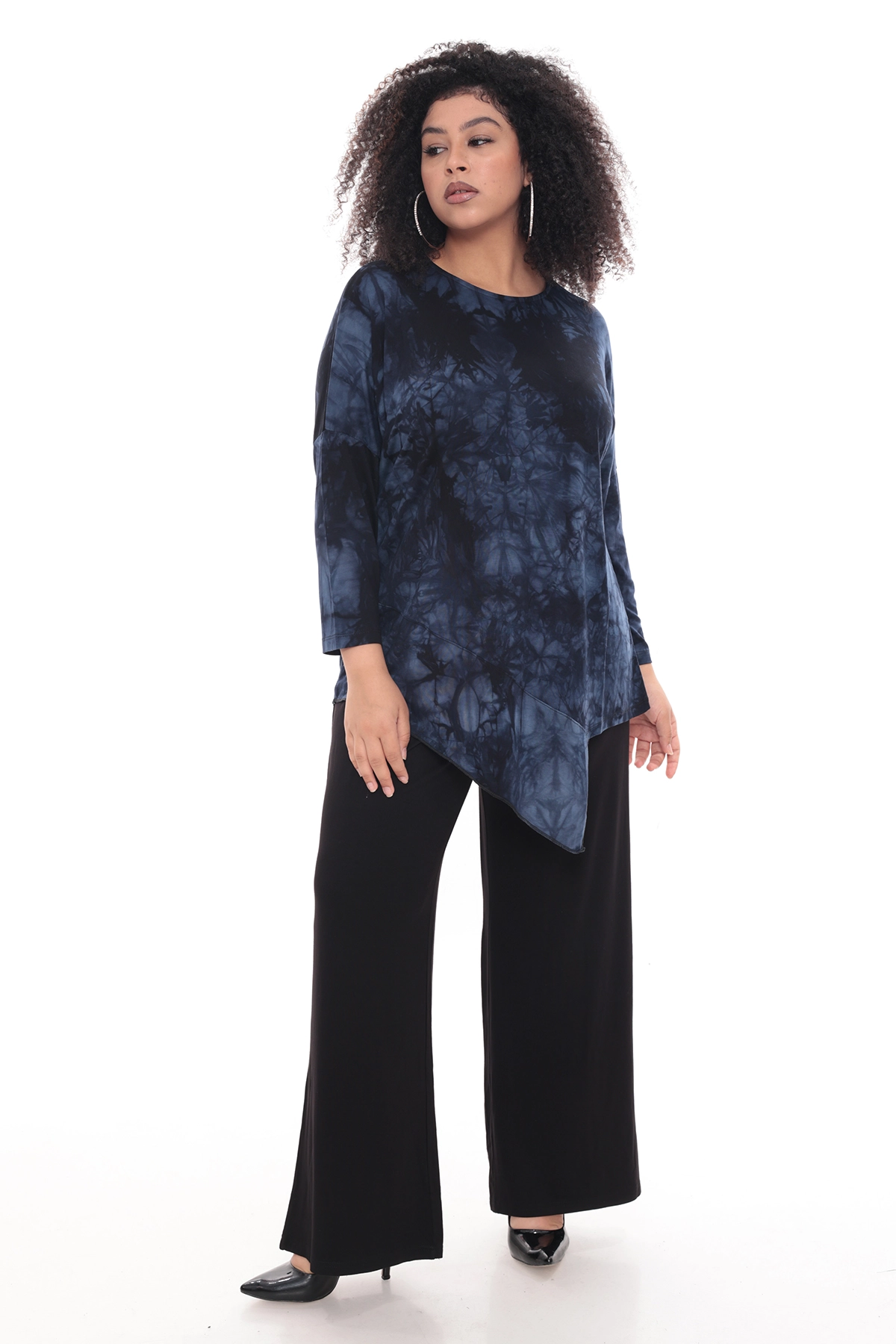 Asimetrik Batik LARCİVELT Uzun Kol Bluz 42-56