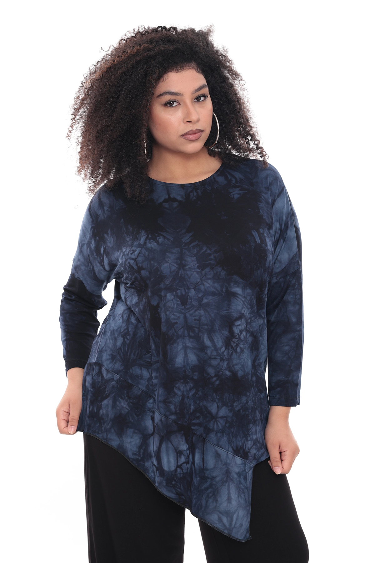 Asimetrik Batik LARCİVELT Uzun Kol Bluz 42-56
