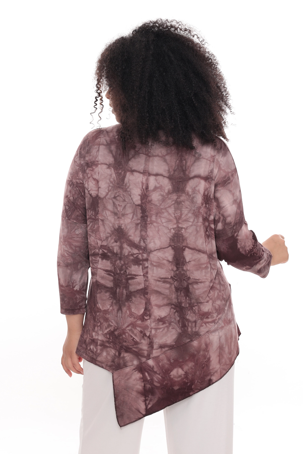 Asimetrik Batik Kahve Uzun kol Bluz