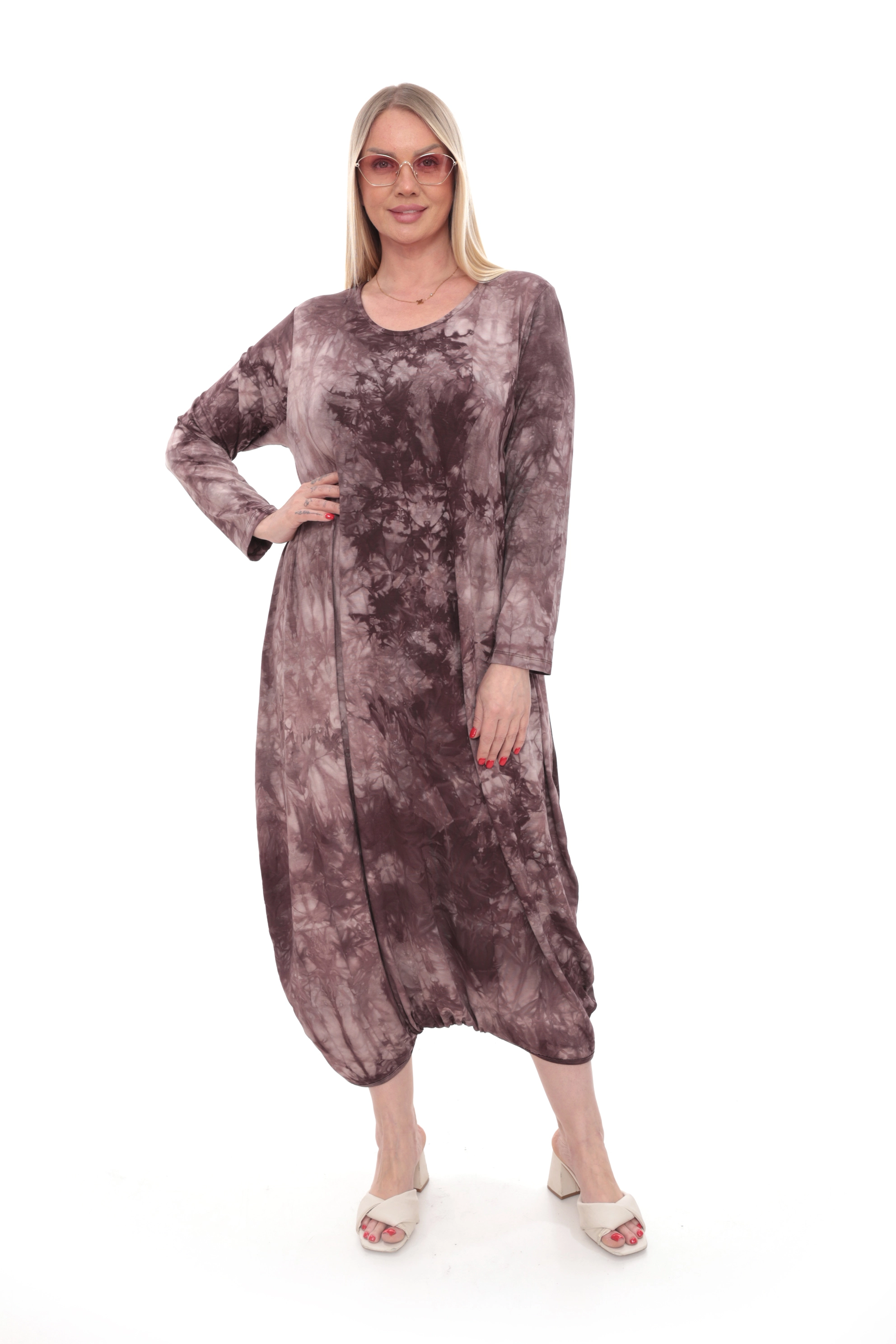 Batik Desen Etek Ucu Çıtçıtlı Şalvar Elbise