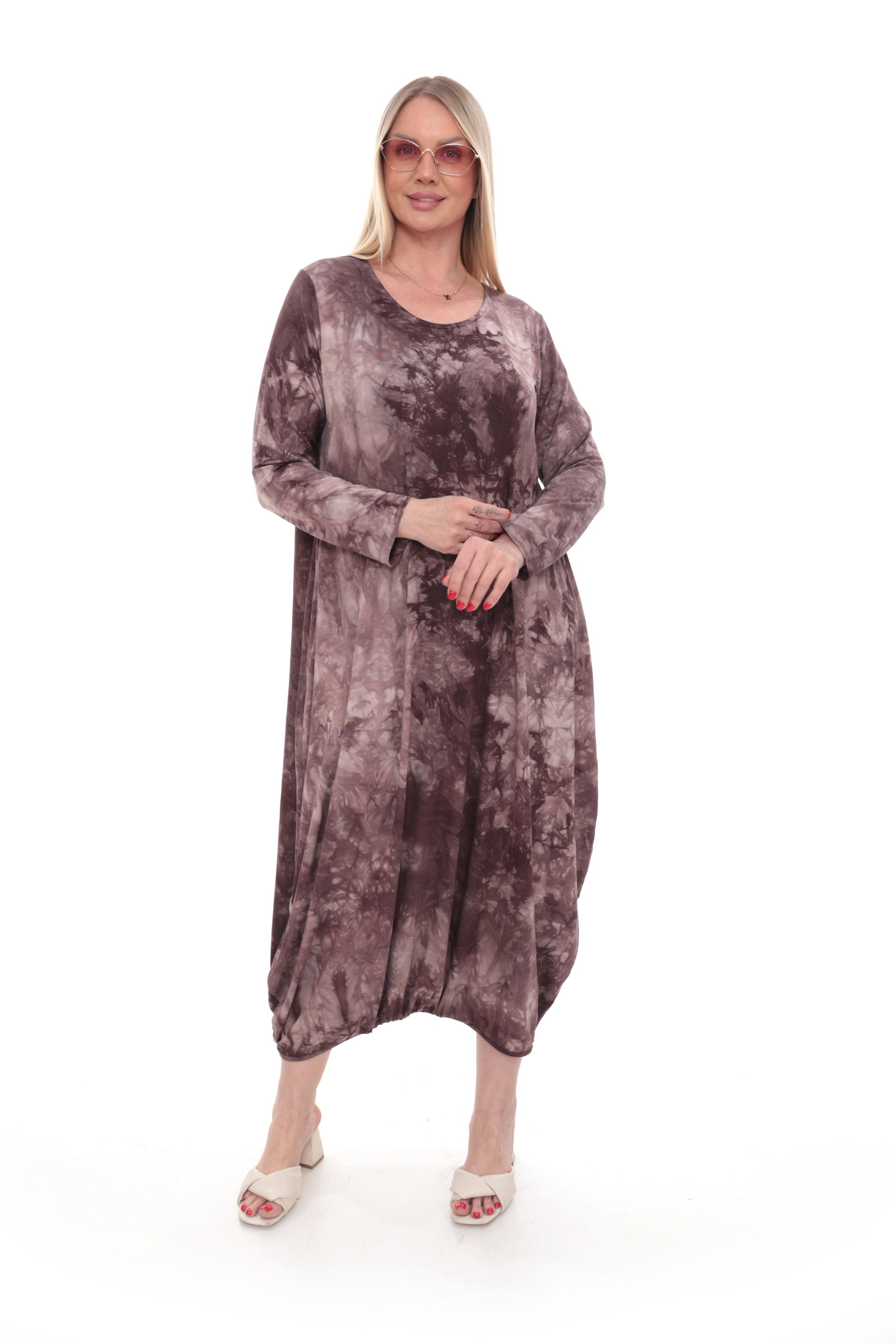 Batik Desen Etek Ucu Çıtçıtlı Şalvar Elbise