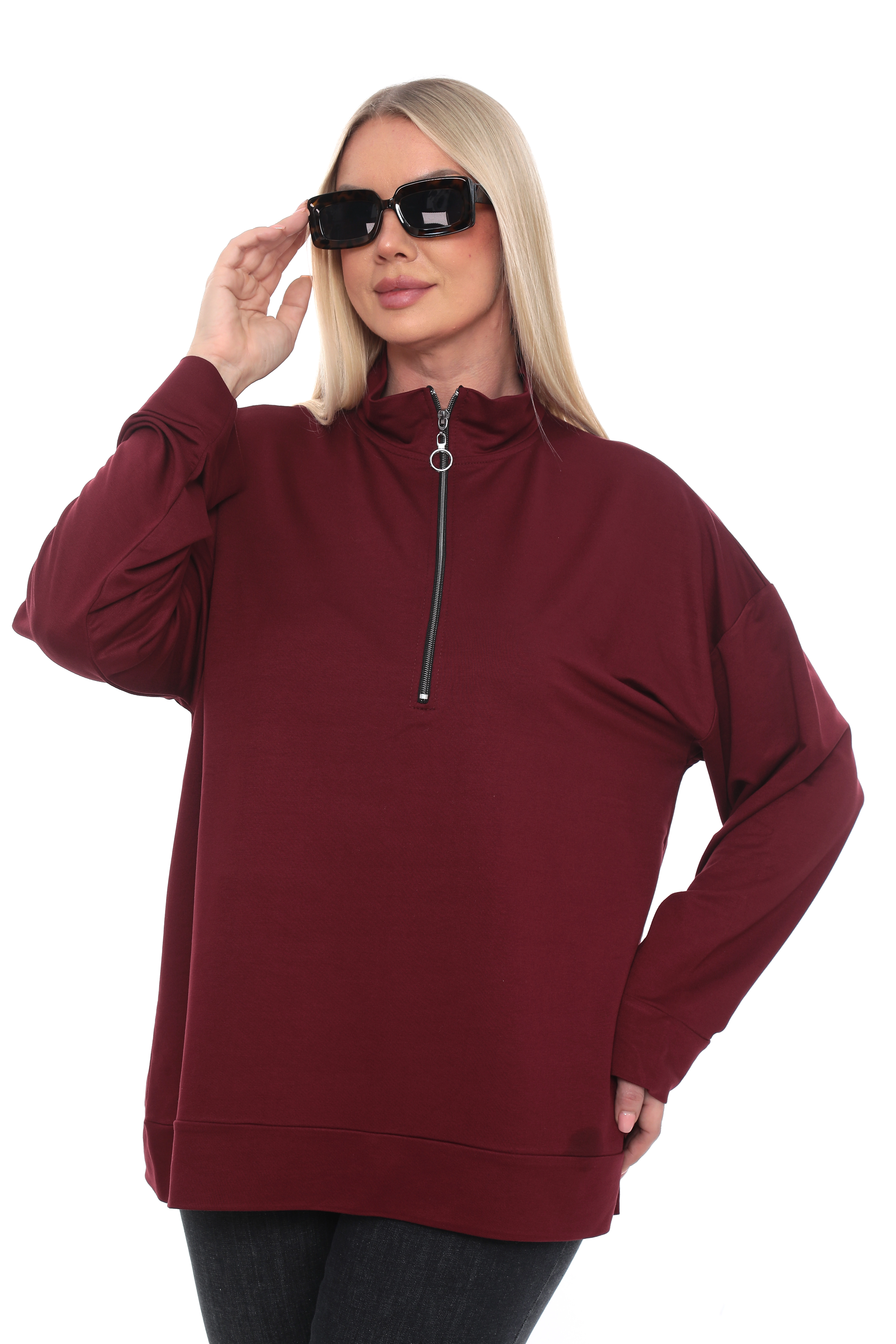 Büyük Beden Yarım Fermuarlı Oversize Sweatshirt