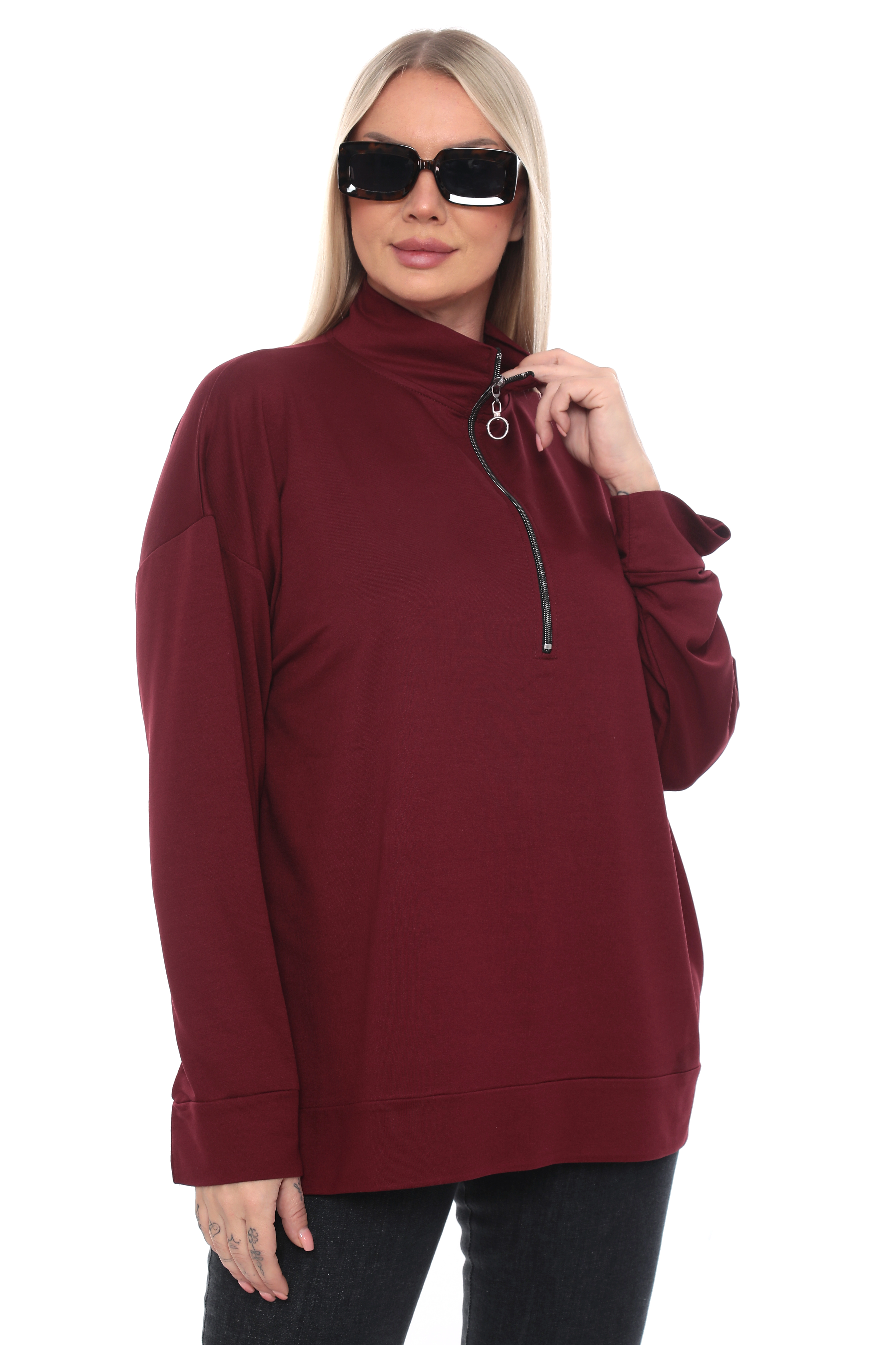 Büyük Beden Yarım Fermuarlı Oversize Sweatshirt