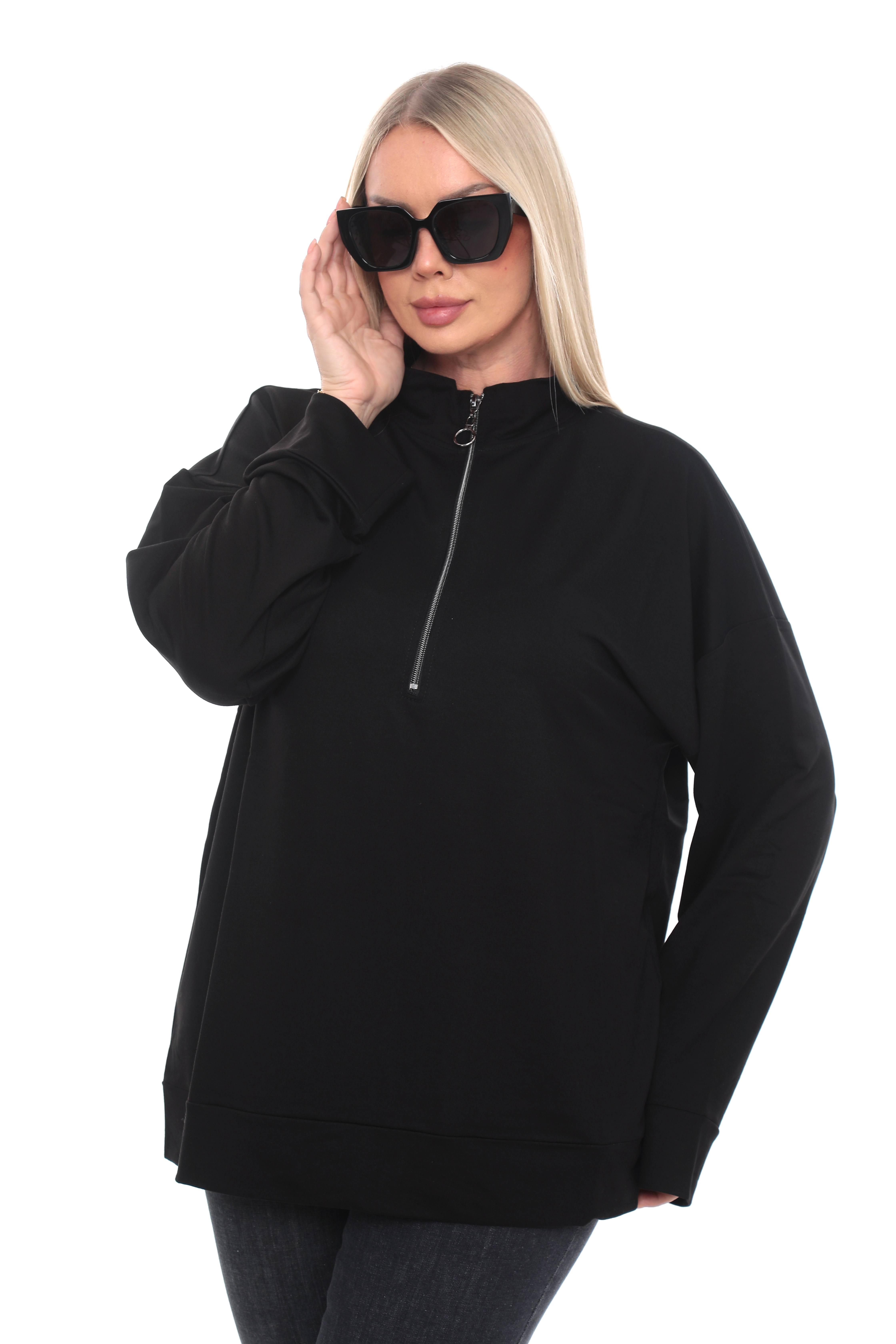 Büyük Beden Yarım Fermuarlı Oversize Sweatshirt