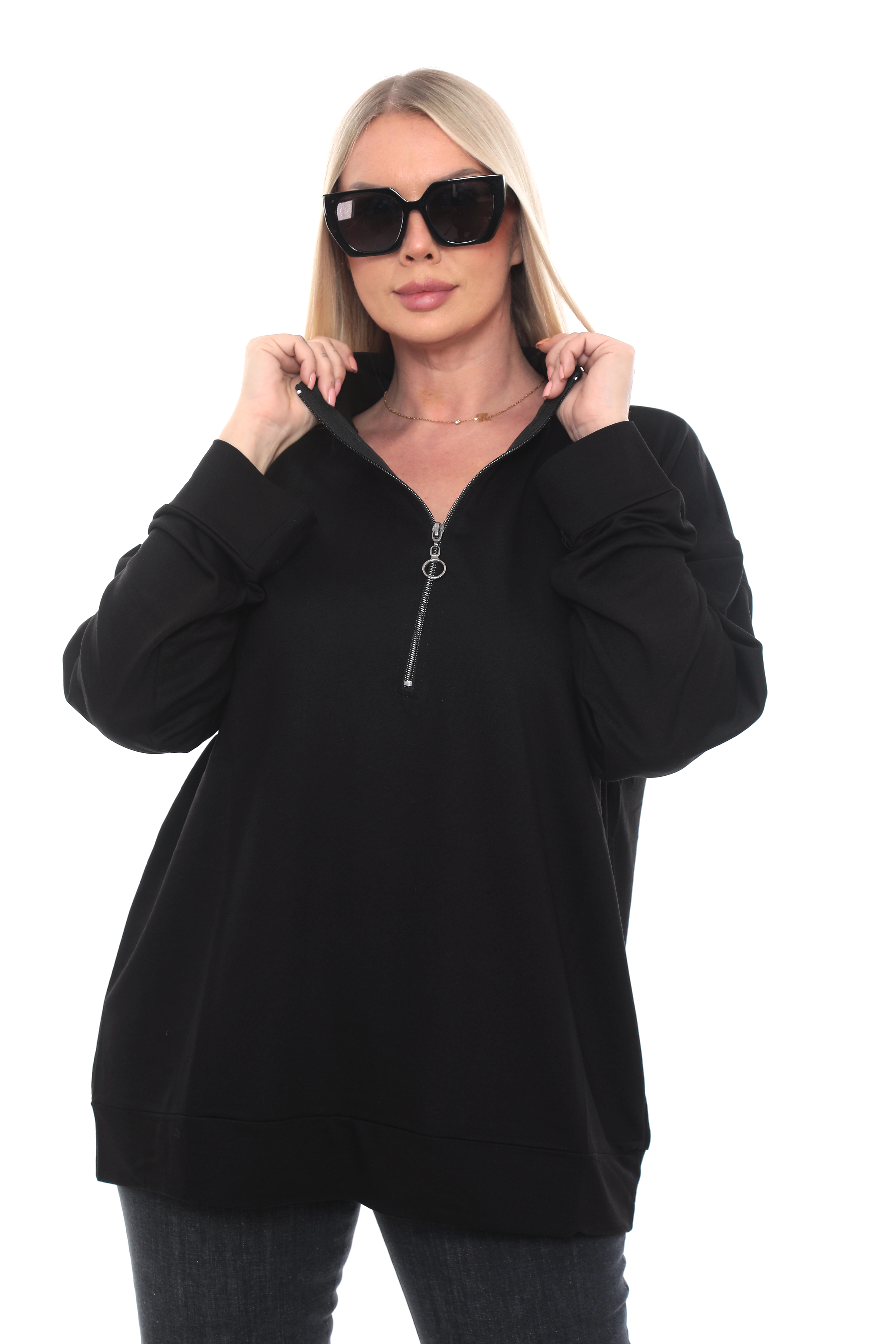 Büyük Beden Yarım Fermuarlı Oversize Sweatshirt
